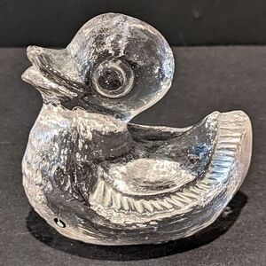 Pukeberg Sweden Crystal Glass Duck Paperweight With Label Stig A. Kärrstrand